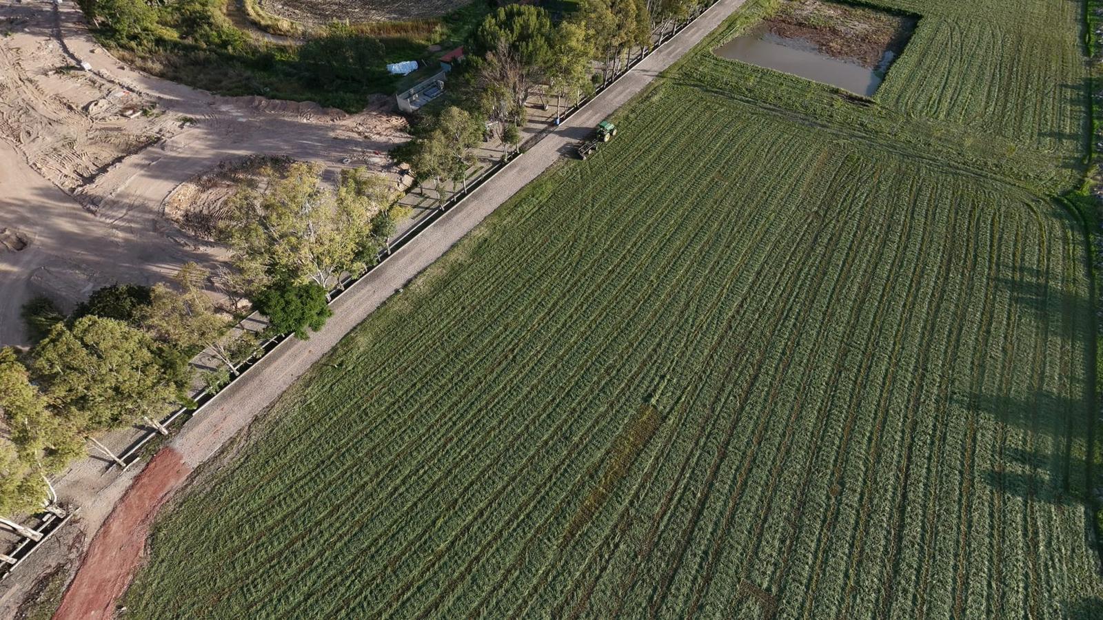 El predio a baja altura, con la calle empedrada a un costado